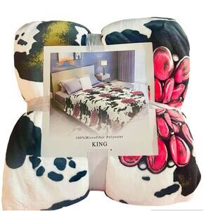 Worlds Softest King Size Comforter Cow Print Hot Pink Turquoise Pink Stone